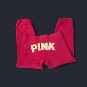 Hot Pink Victoria’s Secret PINK Cropped Jogger Sweatpants w Embroidered Dog & 86